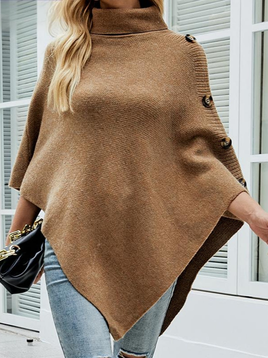 Solid Color Turtleneck Shawl Cloak Sweaters