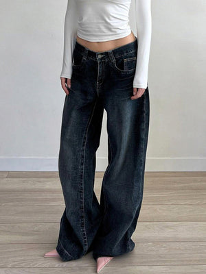 Zipper Wide Leg Mopping Jeans