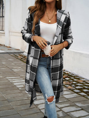 Contrasting Colors Pocket Plaid Mid-length Coats