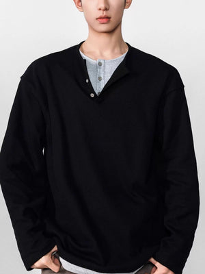 Layered-look Henry's Collar Corduroy T-shirts