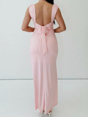Back Strap Spaghetti Strap Slit Backless Sweet Maxi Dresses