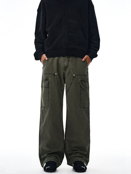 Liber Autumn Men's Multiple pockets Solid Color Cargo Trousers