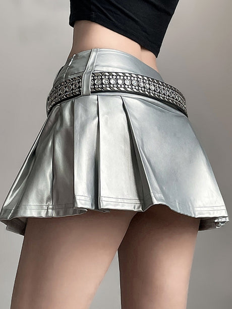 PU High-waisted No Belt Pleated Skirt