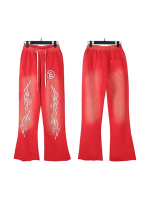 Washing Water Old Printed Hooded Sweatshirt Trousers Set