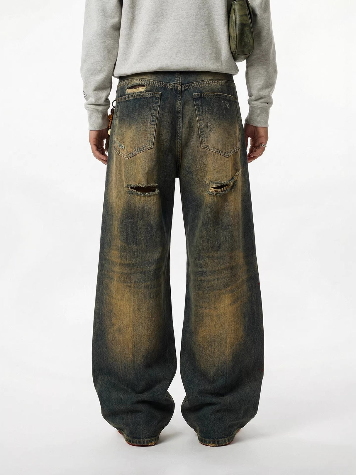 Retro Dirty Hole Red Diamond Distressed Jeans