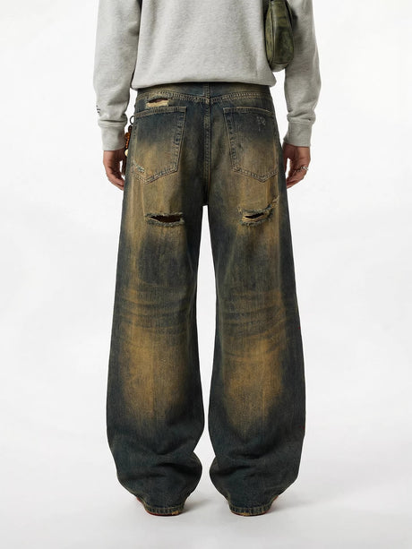 Retro Dirty Hole Red Diamond Distressed Jeans