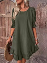 Ruffle Puff Sleeve Round Neck And Full Skirt Mini&Short Dresses