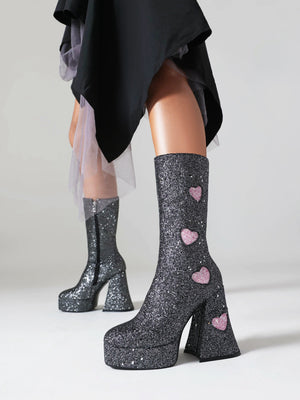 Heart-shaped Platform Mid-calf Boots