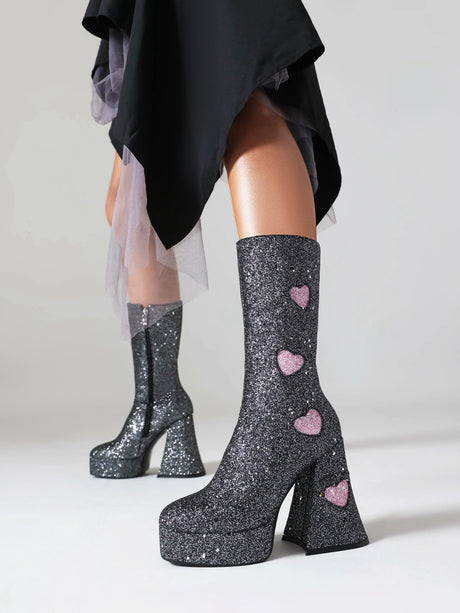 Heart-shaped Platform Mid-calf Boots