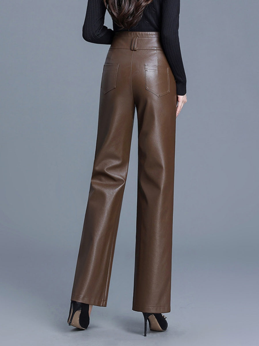 High Waist Slimming PU Leather Straight Pants