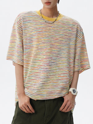Color-blocked Rainbow Stripes Loose-fit T-shirts