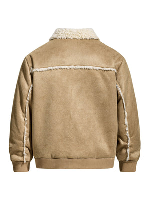 Letter Embroidery Suede Plush Collared Jacket