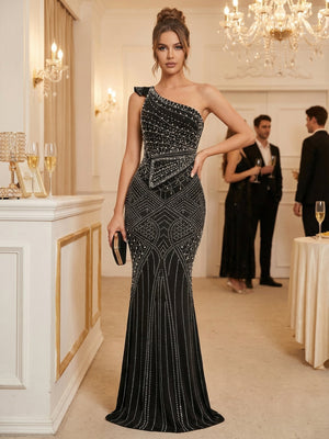 Strassbesetzte, asymmetrische, glänzende Party-Maxikleider