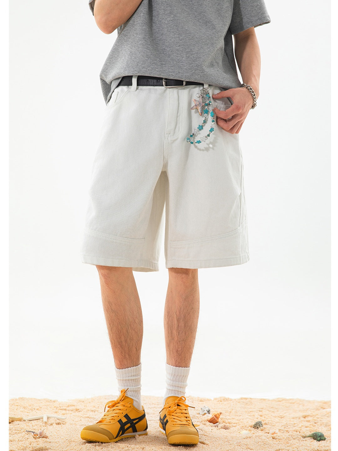 Loose-fit Water-washed Distressed Five Points Denim Shorts