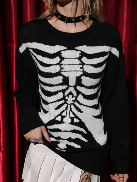 Liber Women's Tops Sweater Skull Long Sleeve Jacquard Autumn Pullover