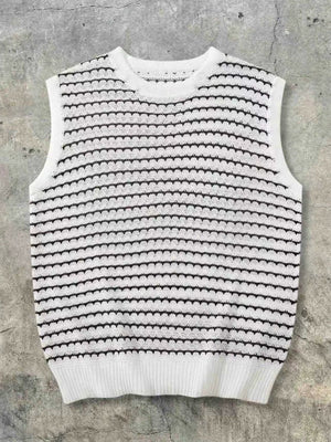 Color-blocked Black And White Stripes Knitting Tank Tops