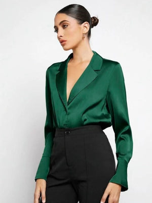 Satin Buttons Solid Color Long Sleeve Shirts