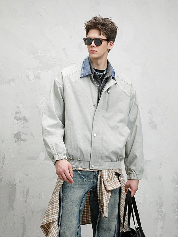 High Street Lapel All-match Loose Fake Two Pieces Flight Jacket