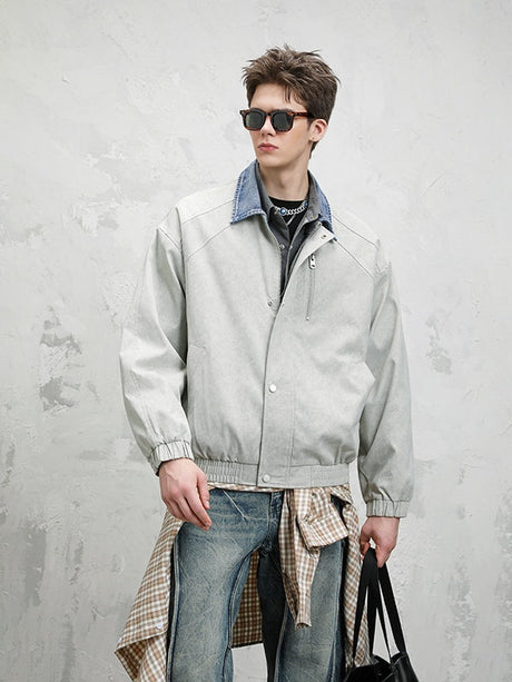 High Street Lapel All-match Loose Fake Two Pieces Flight Jacket