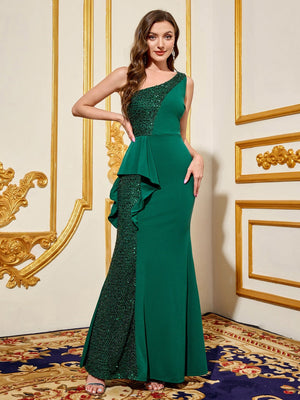 Paillettenbesetzte Maxikleider mit schrägem Kragen und schmaler Passform für Partys