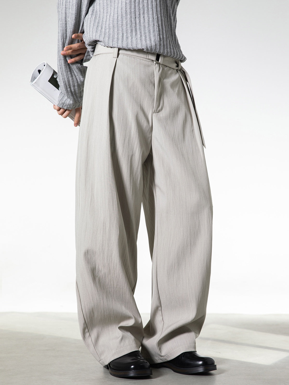 Micro-wrinkle Skin Adjustable Belt Straight-fit Dress Pants
