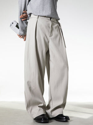 Micro-wrinkle Skin Adjustable Belt Straight-fit Dress Pants