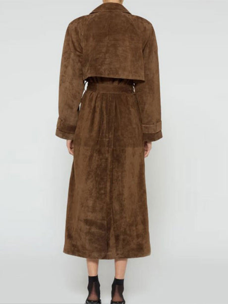 Long Suede Trench Coats Belt Pocket Grace Workplace Everyday Coat