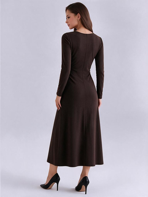 Hollow-out Design With Metallic Embellishments, Long-sleeved, Round-neck Maxi Dress