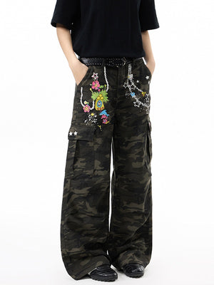 Retro Printed Camouflage Cargo Trousers