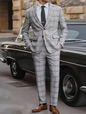 Plaid Slim-fit Business Suit 2-piece Sets Set
