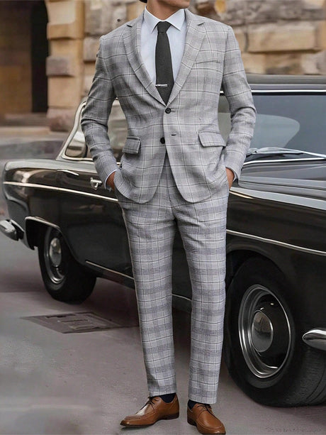 Plaid Slim-fit Business Suit 2-piece Sets Set
