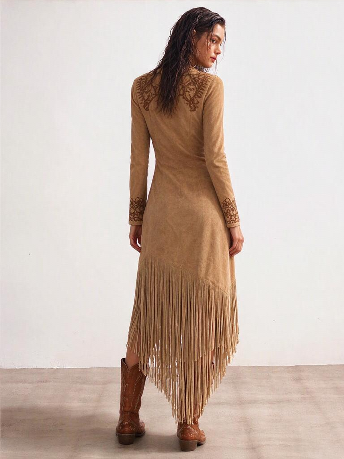 Slim-fit Embroidered Tassel Long Dress