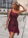 Sleeveless Bodycon One Shoulder Sequins Bandage Mini&Short Dresses