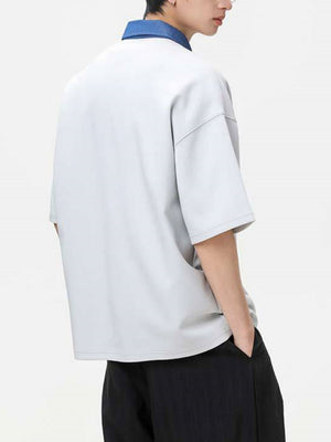 Notch-Collar Color-blocked Loose-fit POLO Shirt