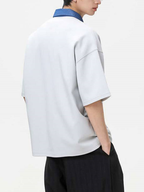Notch-Collar Color-blocked Loose-fit POLO Shirt
