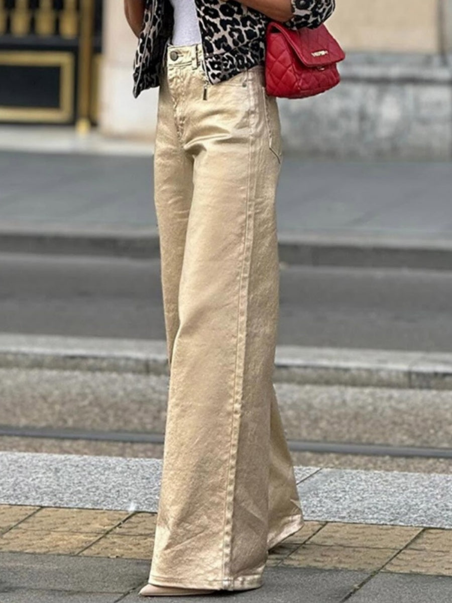 Retro-Hose mit glänzendem Lack, geradem Schnitt, lockerer Passform und hohem Bund