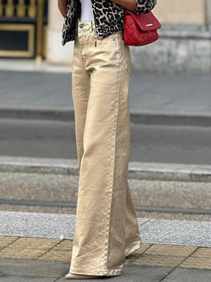 Retro-Hose mit glänzendem Lack, geradem Schnitt, lockerer Passform und hohem Bund