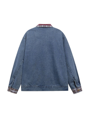 Christmas Pattern Embroidery Washing Splicing Denim Jacket