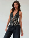 Sequins Leopard Backless Halter Parties Tank Tops