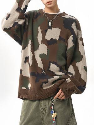 Retro Camouflage Crew Neck Sweaters