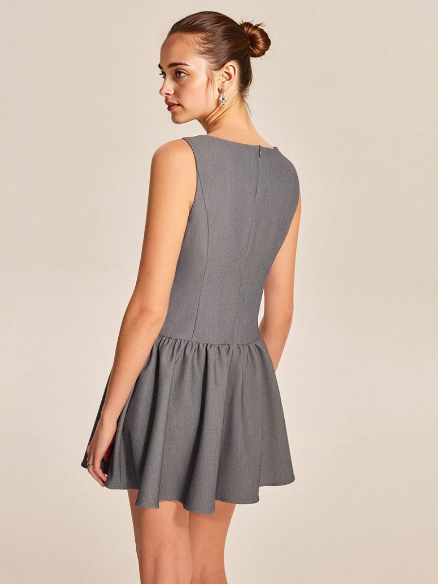 Sleeveless Buttons A-line Skirt Ruffle Mini&Short Dresses