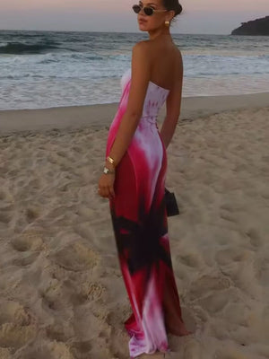 Liber European and American style Women's Printed 3D Three-dimensional pattern Maxi Dresses