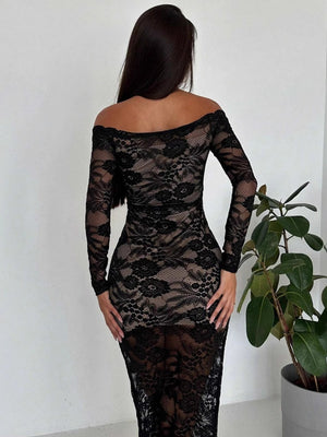 Liber Spring Women's Lace Geometric Patterns Maxi Dresses