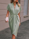 V-neck Solid Color Sleeveless Pleated Mini&Short Dresses