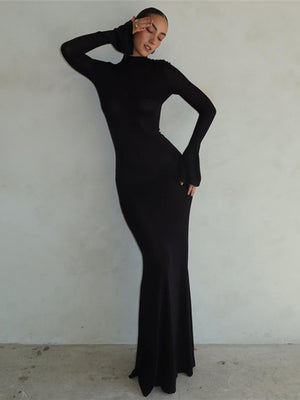 Liber Winter Women's Backless Solid Color Maxi Dresses