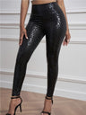 Pantalon taille haute en cuir PU stretch, coupe moulante, effet push-up