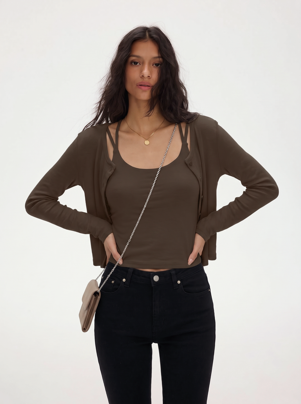 Button-down Cardigan Jacket And Camisole Two-piece Set
