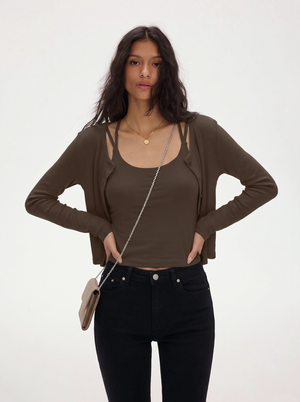 Button-down Cardigan Jacket And Camisole Two-piece Set