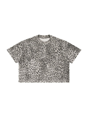 Loose-fit Cropped Leopard Print Printed T-shirt