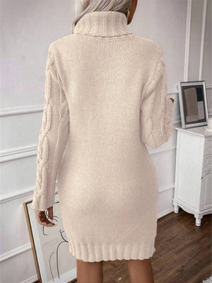 Twisted Thread Turtleneck Knitted Sweaters Midi Dresses